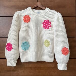 NWT RAILS Romy Sweater Ivory Multi Daisies Chunky Knit Floral Appliqué Large